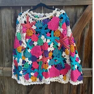 VTG Tony Lambert seashell ocean SWEATER Size Large ramie cotton